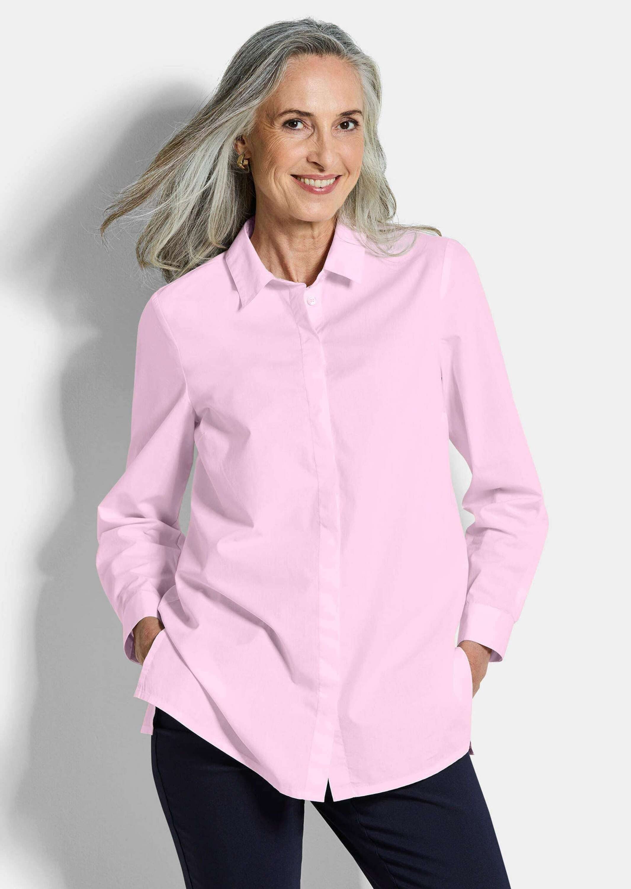 GOLDNER Hemdbluse Baumwollbluse mit Hemdkragen Blusenshirt mit Hemdkragen, Knopfleiste und Langarm