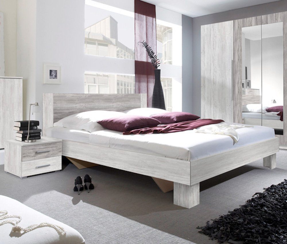 Feldmann-Wohnen Schlafzimmer-Set und (Set, Nachtkonsolen), Doppelbett aus: Bestehend 200 x geräumig, cm - 3-tlg., - 160 2 einem VERA