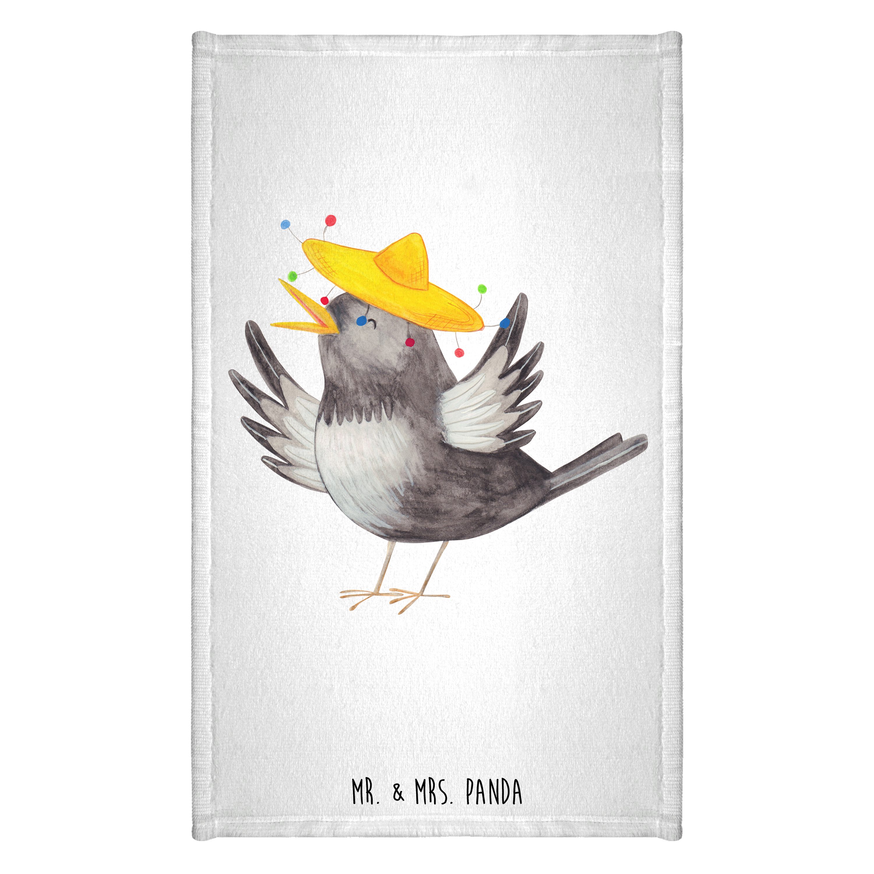 Handtuch Rabe Sombrero - Weiß - Geschenk, Motivation, Kinder Handtuch, Tiere