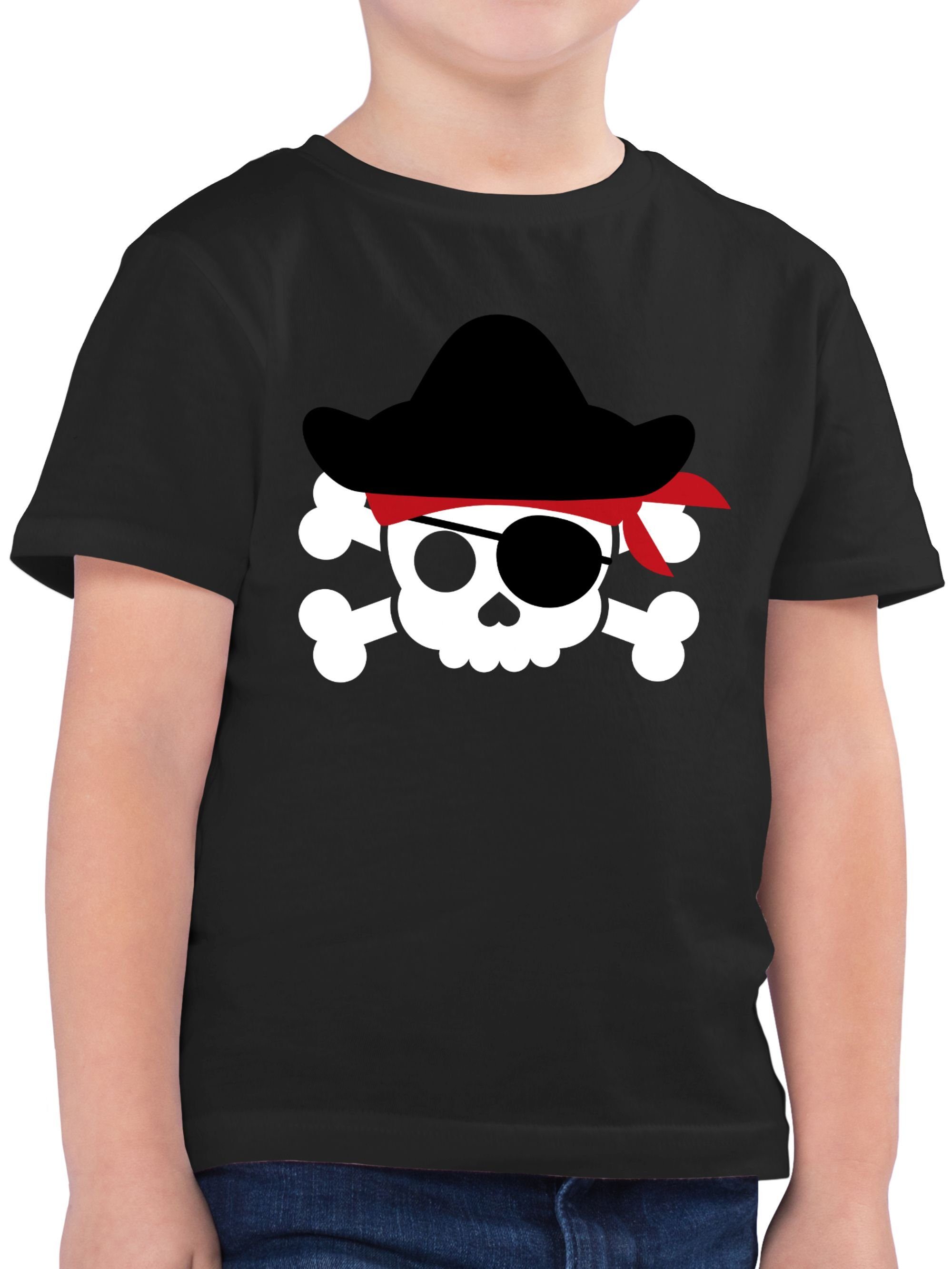 Shirtracer T-Shirt Piratenkopf Kostüm - Piraten Pirat Totenkopf Piratenkostüm Geburtstags Karneval & Fasching 1 Schwarz