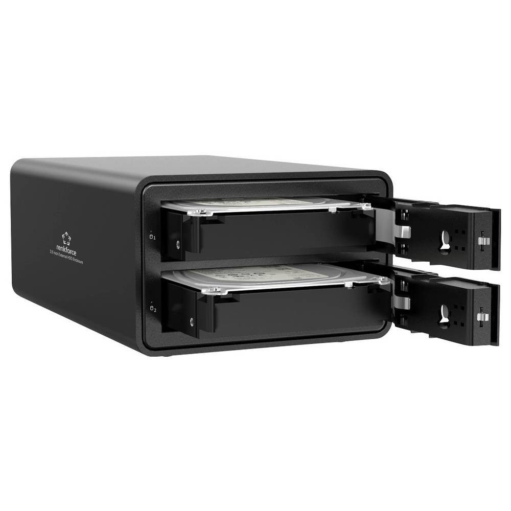 Renkforce Festplatten-Gehäuse 8.9 cm (3.5 Zoll) Festplattengehäuse 2 Bay 3.5 Zoll USB-A (USB 3.0), Metall-Gehäuse, UASP Unterstützung