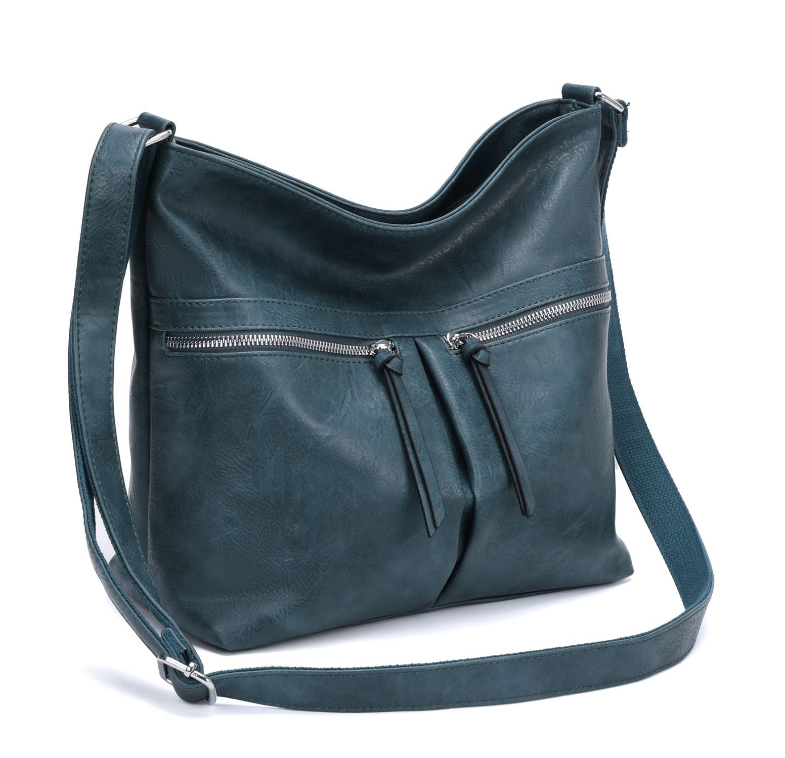 ITALYSHOP24 Schultertasche Damen Tasche Shopper Umhängetasche CrossOver Handtasche Reisetasche, Hobo Bag Crossbody City Bag Beuteltasche Freizeit Leder Optik Urlaub