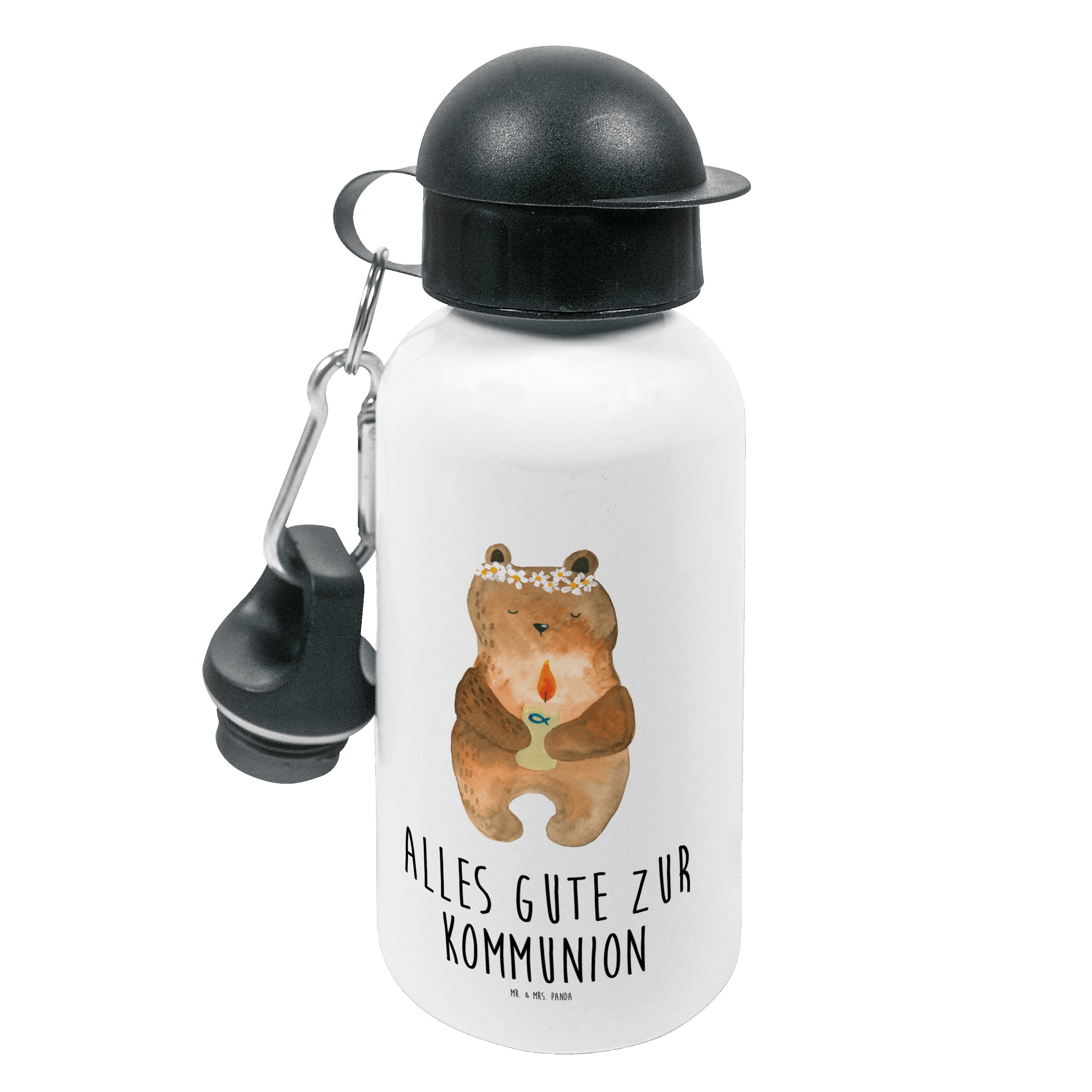 Mr. & Mrs. Panda Trinkflasche Kommunion-Bär - Weiß - Geschenk, Trinkflasche, Kindergarten Flasche