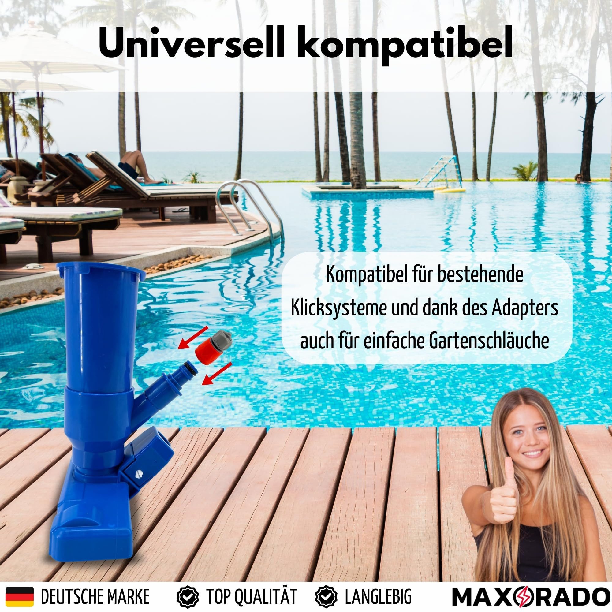 Maxorado Poolbodensauger Pool Bodensauger mit Stange Poolsauger Reinigung kabellos für Schlauch, (1-St), Handpoolsauger ohne Strom Reiniger Boden