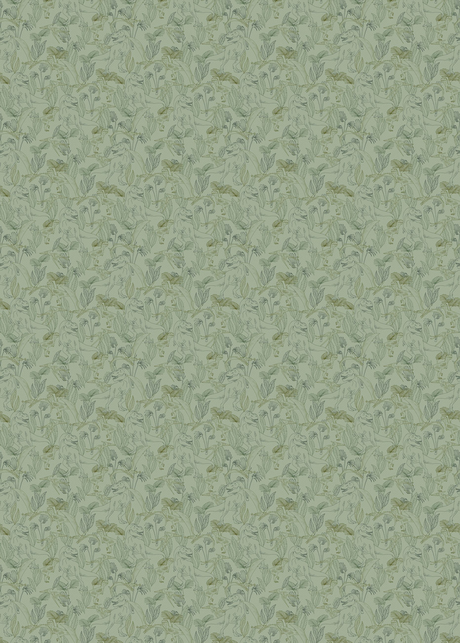 Rasch Fototapete Dino in Grün, Roomblush - RB223, glatt, grafisch, gemustert, botanisch, minimalistisch, natürlich, Comic, (1 St), Dinos