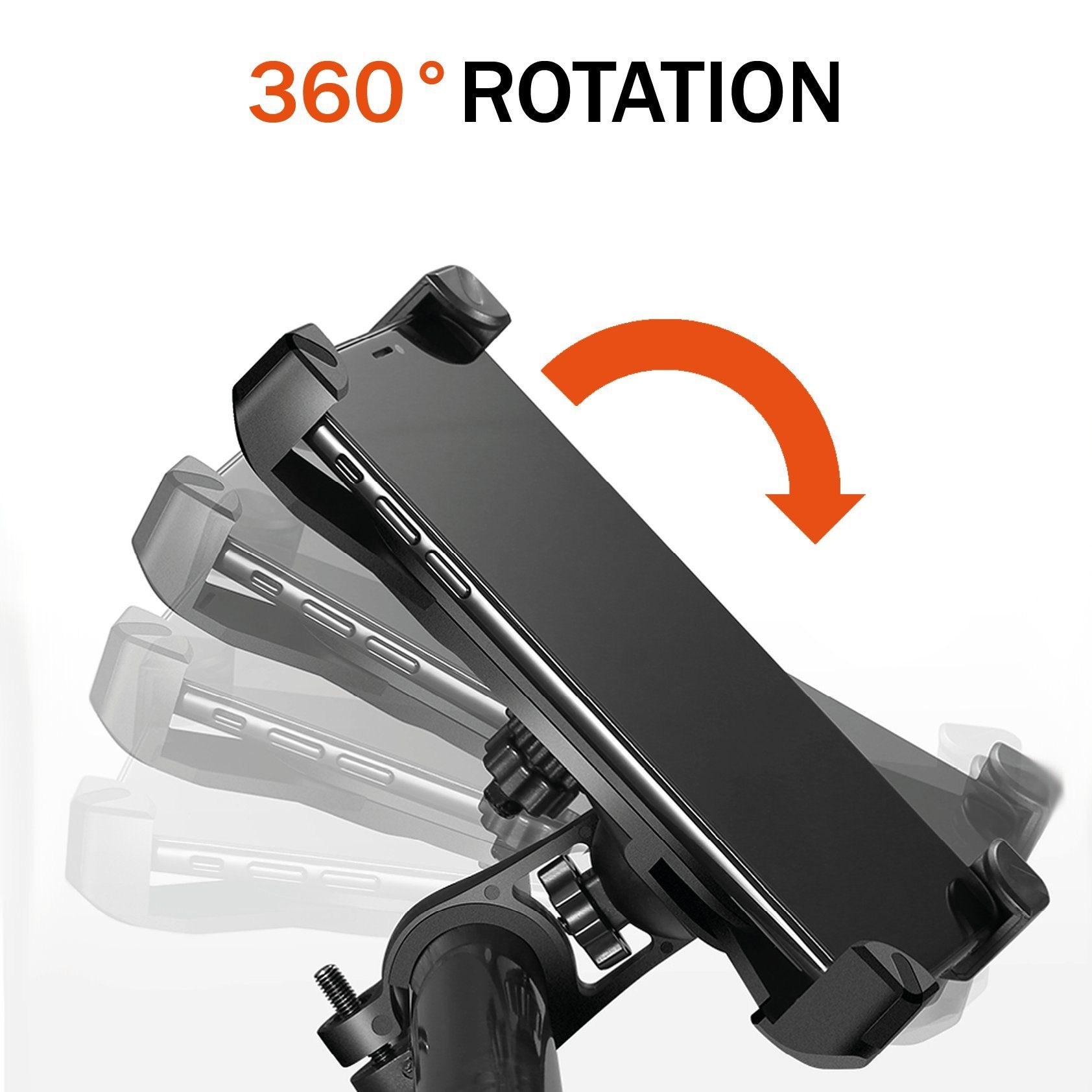 Shopbrothers Mobile Phone Holder Bicycle Phone Mount Universal Mobile Phone Motorcycle E-Scooter Mount, (up to 7.00 inches, Set, 1-piece, 360 Degree Outdoor Bicycle Holder for iPhone, Samsung, Huawei, XIAOMI)