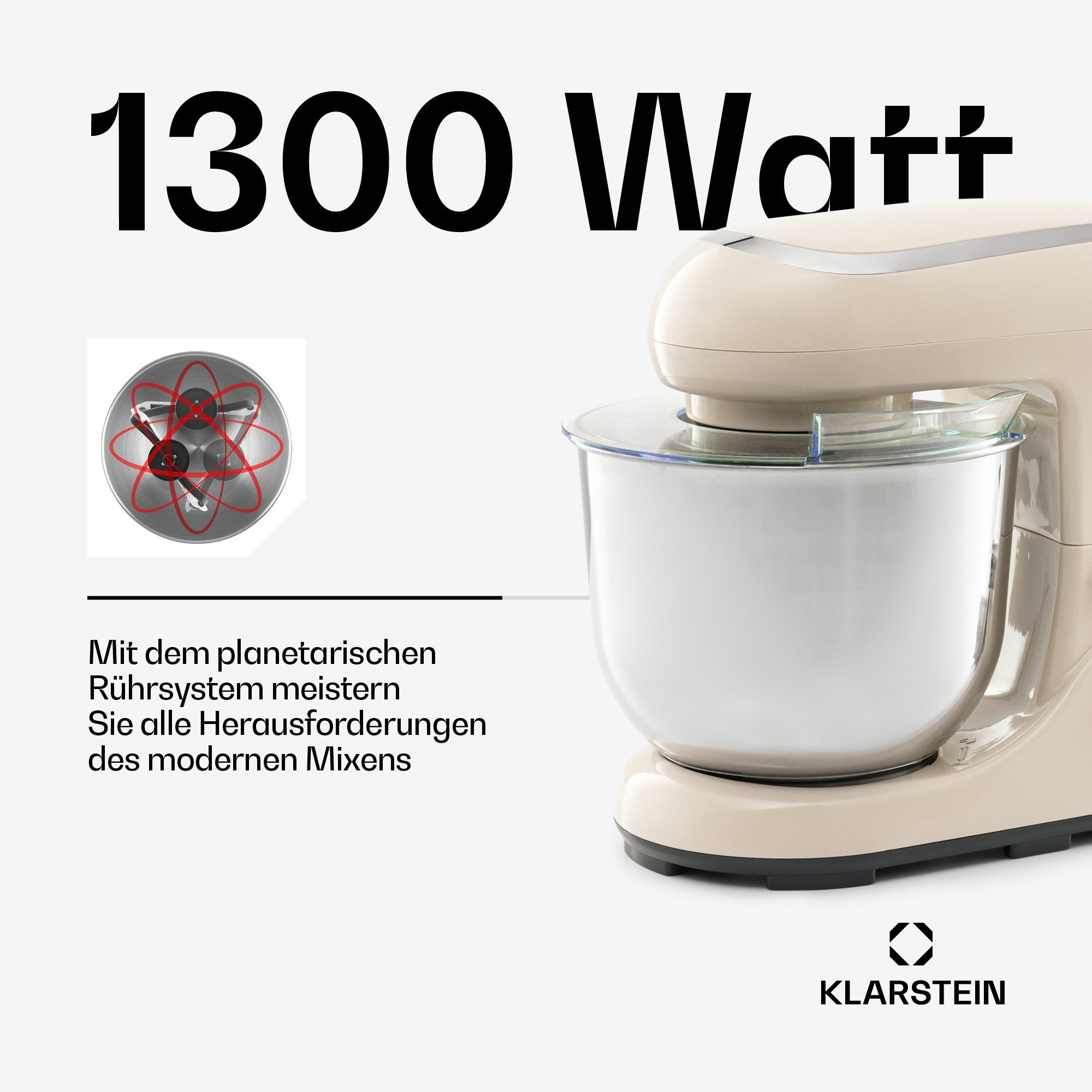 Klarstein Küchenmaschine Bella Pico 2G Küchenmaschine 1300W 1,7 PS 6 Stufen 5L Edelstahl, 1300 W, 5 l Schüssel, Knetmaschine Teigmaschine Teigknetmaschine Rührm – Bild 4 von 5