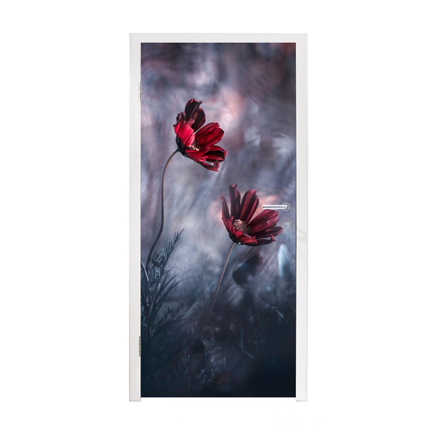 MuchoWow Türtapete Blumen - Rot - Pflanzen - Natur, Matt, bedruckt, (1 St), Fototapete für Tür, Türaufkleber, 75x205 cm