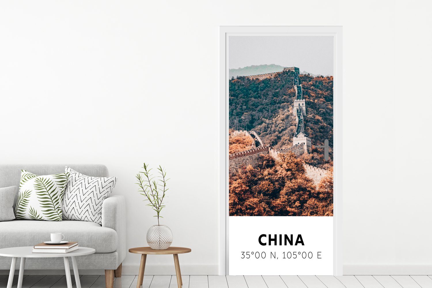 MuchoWow Türtapete China - - (1 St), Große - cm Tür, Türaufkleber, für Herbst bedruckt, Matt, Asien, Mauer 75x205 Fototapete