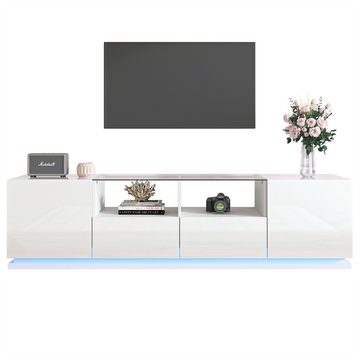 autolock TV-Schrank Hochglänzender TV-Schrank mit Glasböden, zwei Schubladen und zwei Türen, Lowboard mit mehrfarbigen LED-Lichteffekten
