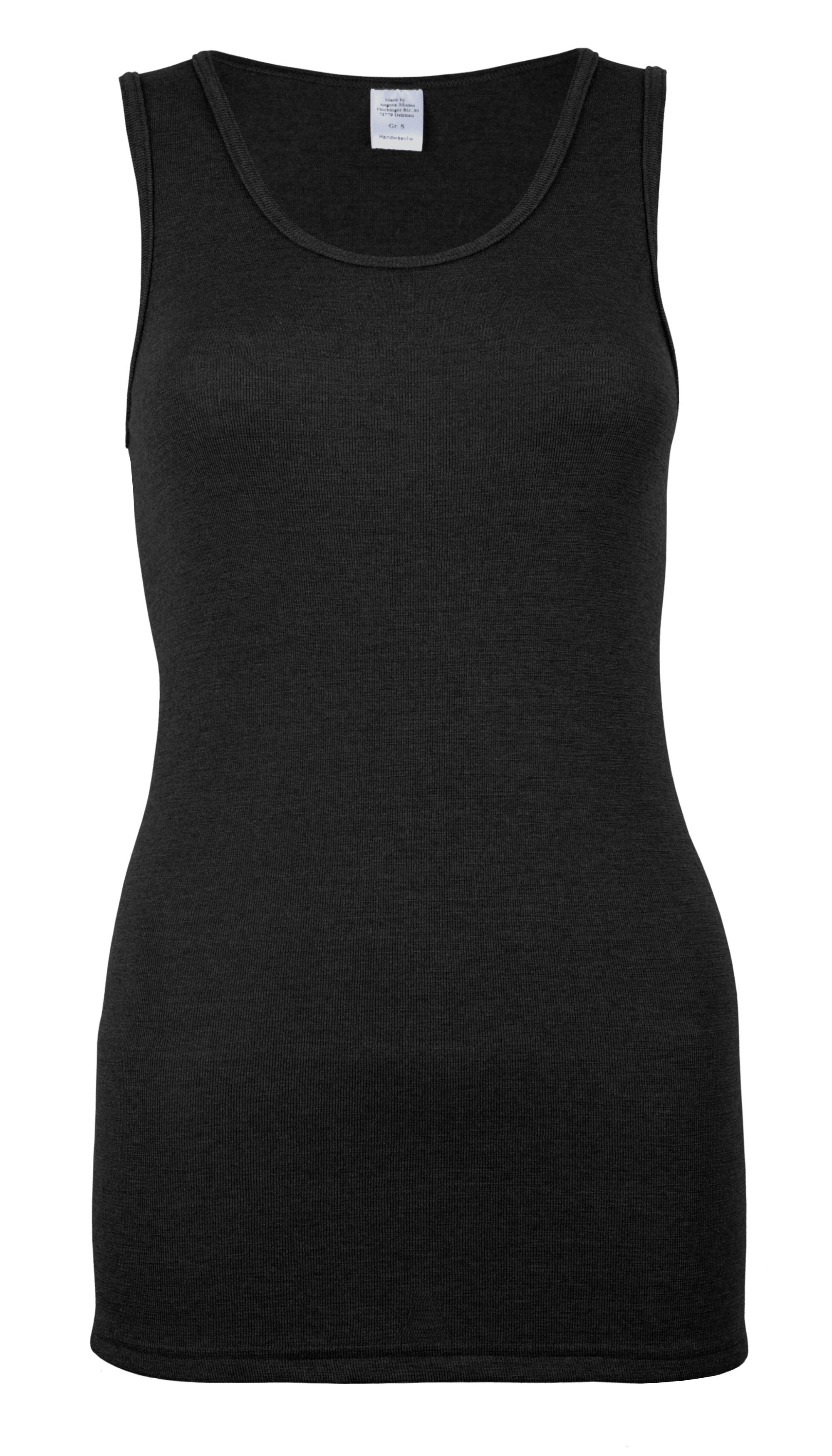 wobera NATUR Unterhemd Tanktop oder Unterhemd ohne Arm für Damen mit Schurwolle GOTS&Seide Hergestellt in Deutschland schwarz