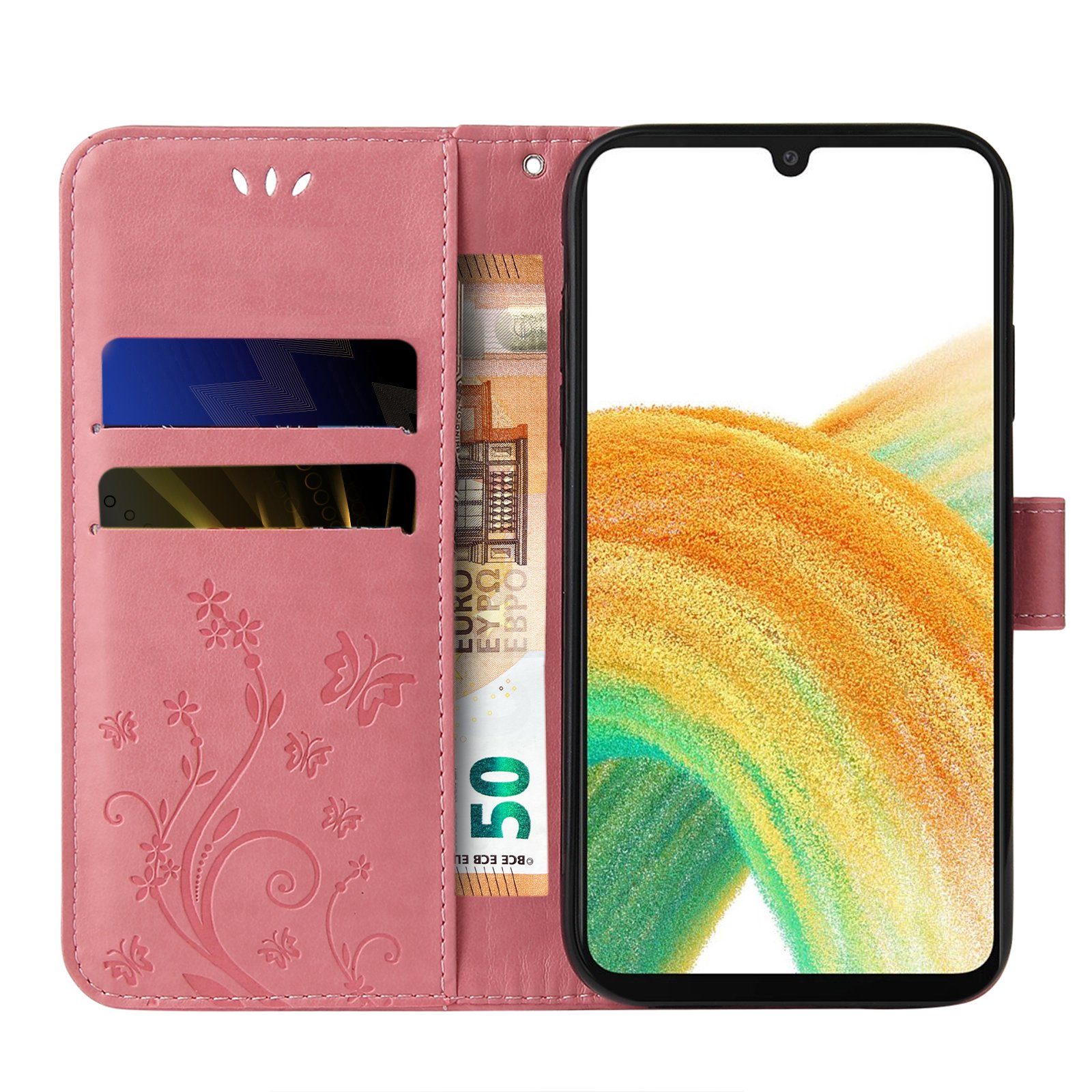 Tec-Expert Handyhülle Cover Tasche Hülle für Samsung Galaxy A33 5G 6,4 Zoll, Klapphülle Case mit Kartenfach Fliphülle aufstellbar, Motiv Blumen