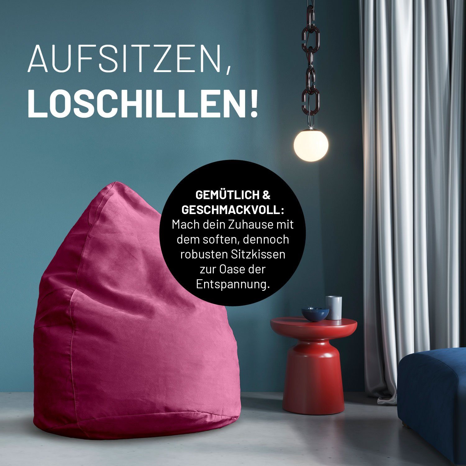 robust Microvelours Bean waschbar 120L Lumaland 60x45cm, Luxury Sitzsack Bag pink XL weich Sitzkissen Bodenkissen