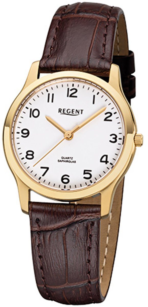 Regent Quarzuhr Regent Damen-Armbanduhr braun Analog, Damen Armbanduhr rund, klein (ca. 30mm), Lederarmband