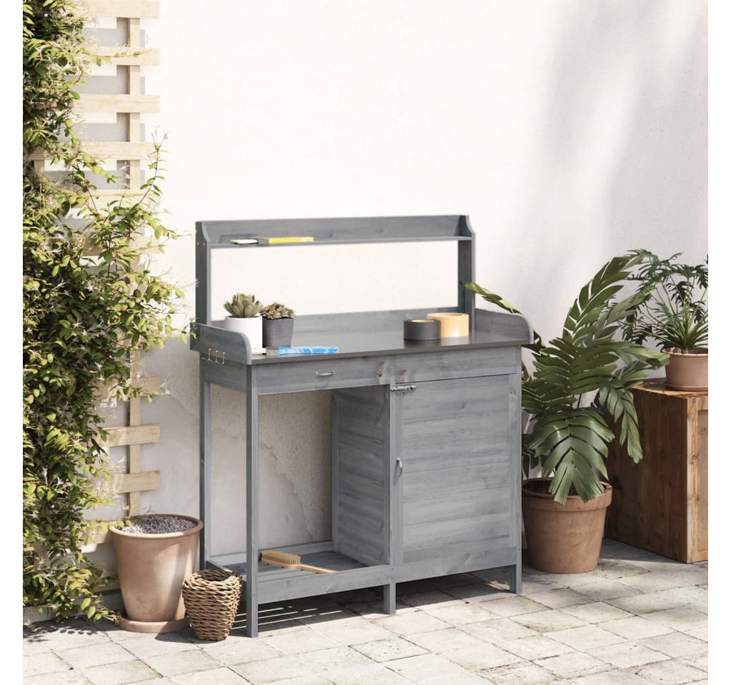 Thumbnail - vidaXL Blumenständer Pflanztisch mit Schrank Grau 110,5x45x124,5 cm Massivholz Tanne (1 St)
