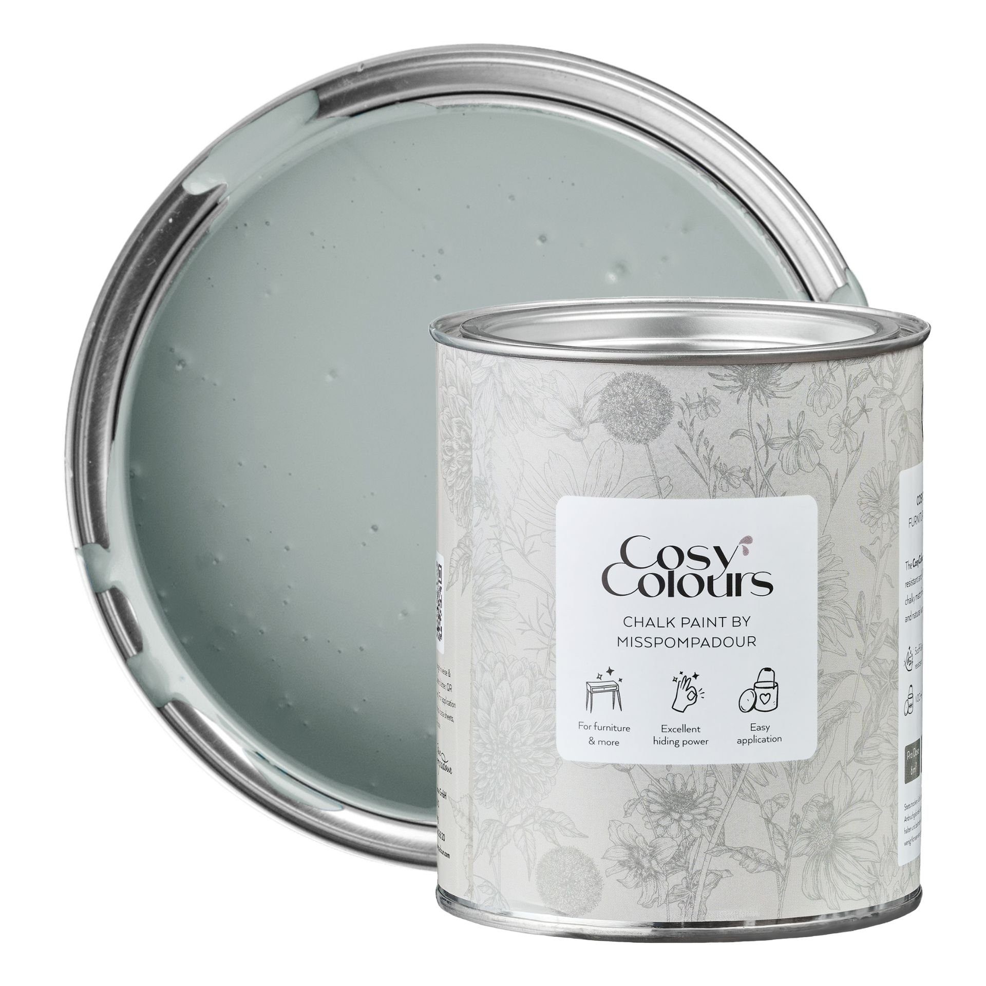 MissPompadour Kreidefarbe Relaxed Green - Holzfarbe, Holzlack matt innen 750ml, Kreidefarbe für Holz, Metall, Kunststoff - CosyColours Grüntöne