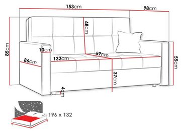 MIRJAN24 Schlafsofa Viva Bis III, mit Bettkasten und Schlaffunktion, inkl. Kissen, 3 Sitzer, Metallfüße