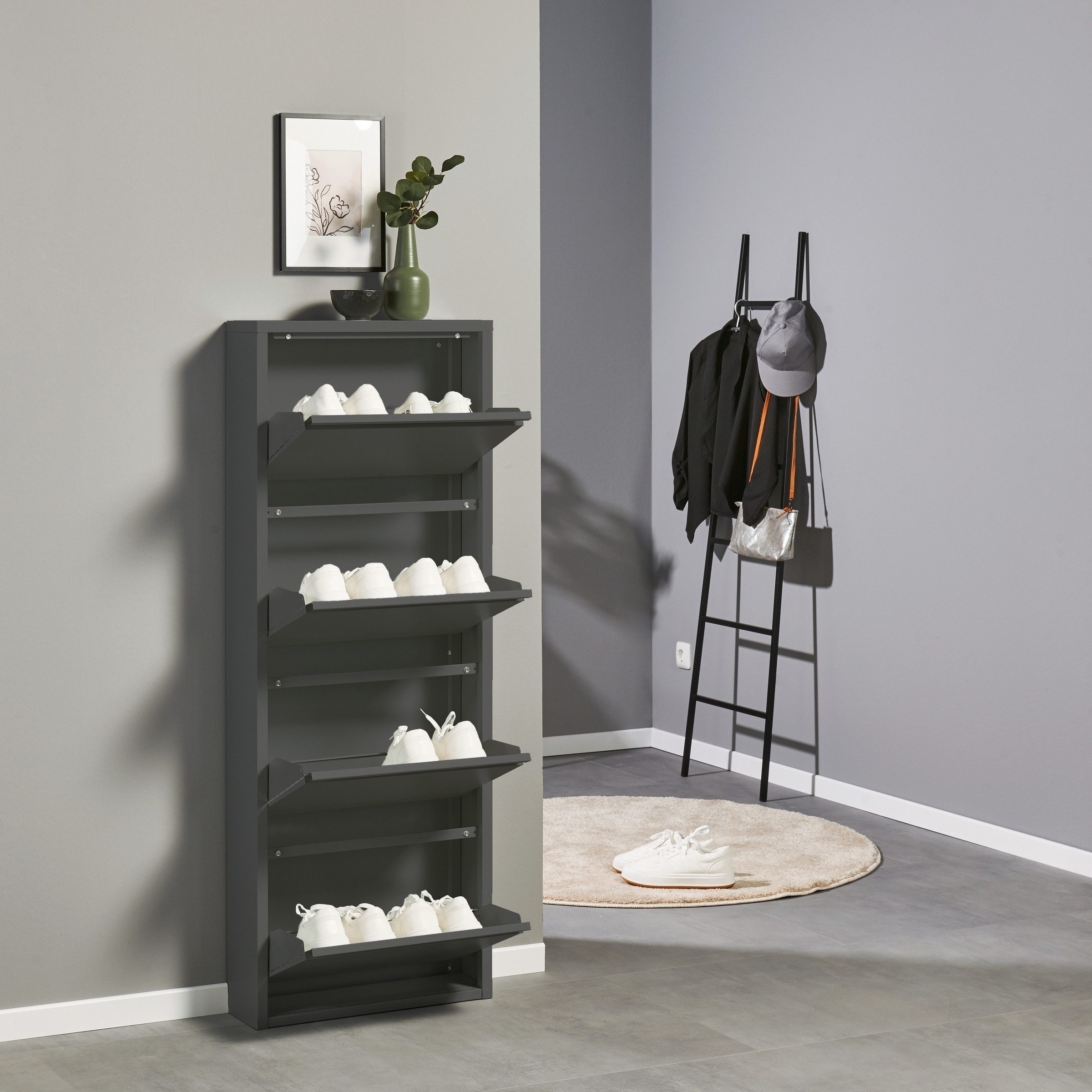 PREISBRECHER Schuhkipper Bert, 4 Klappen, 8 paar Schuhe, in anthrazit, Metall - 51x137x16cm (BxHxT)