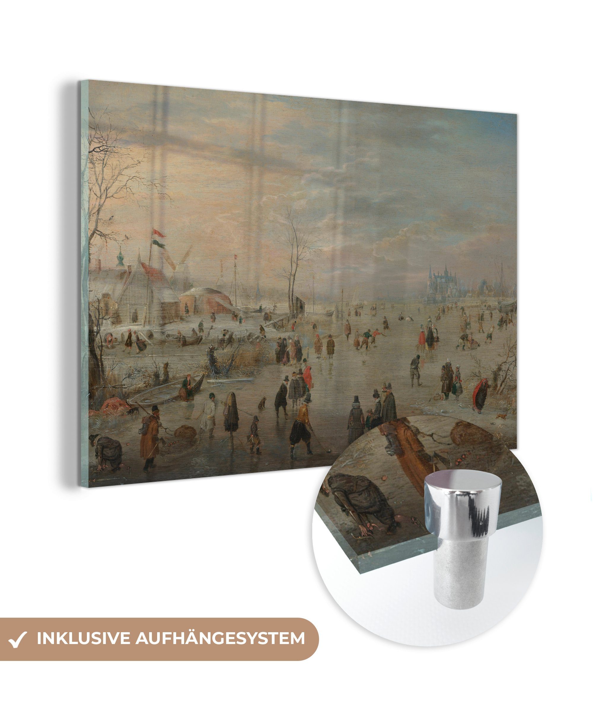 MuchoWow Acrylglasbild Eisvergnügen - Gemälde von Hendrik Avercamp, (1 St), Acrylglasbilder Wohnzimmer & Schlafzimmer