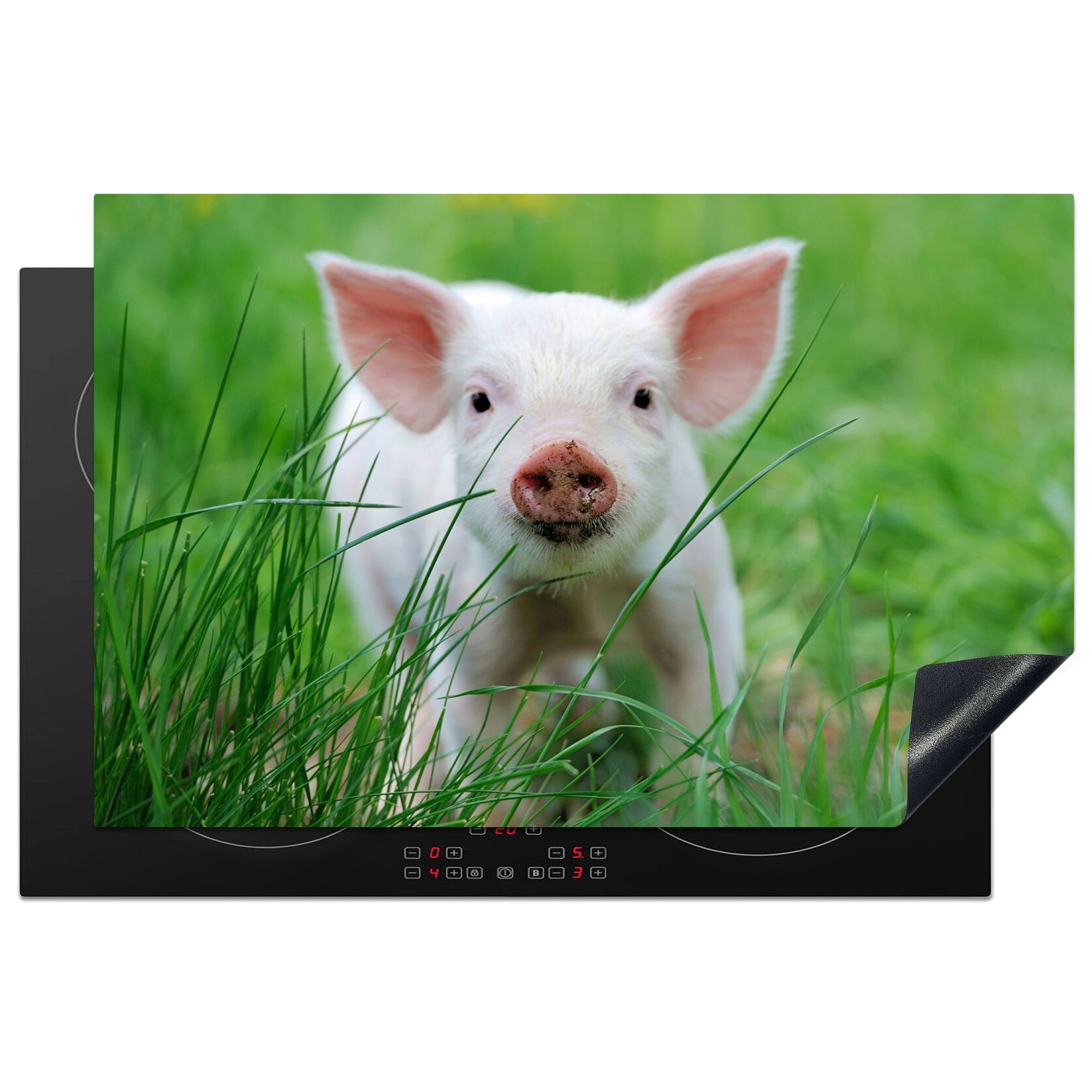 MuchoWow 81x52 küche für tlg), Herdblende-/Abdeckplatte - - Schwein Tiere (1 Groß, Vinyl, cm, Arbeitsplatte Ceranfeldabdeckung,