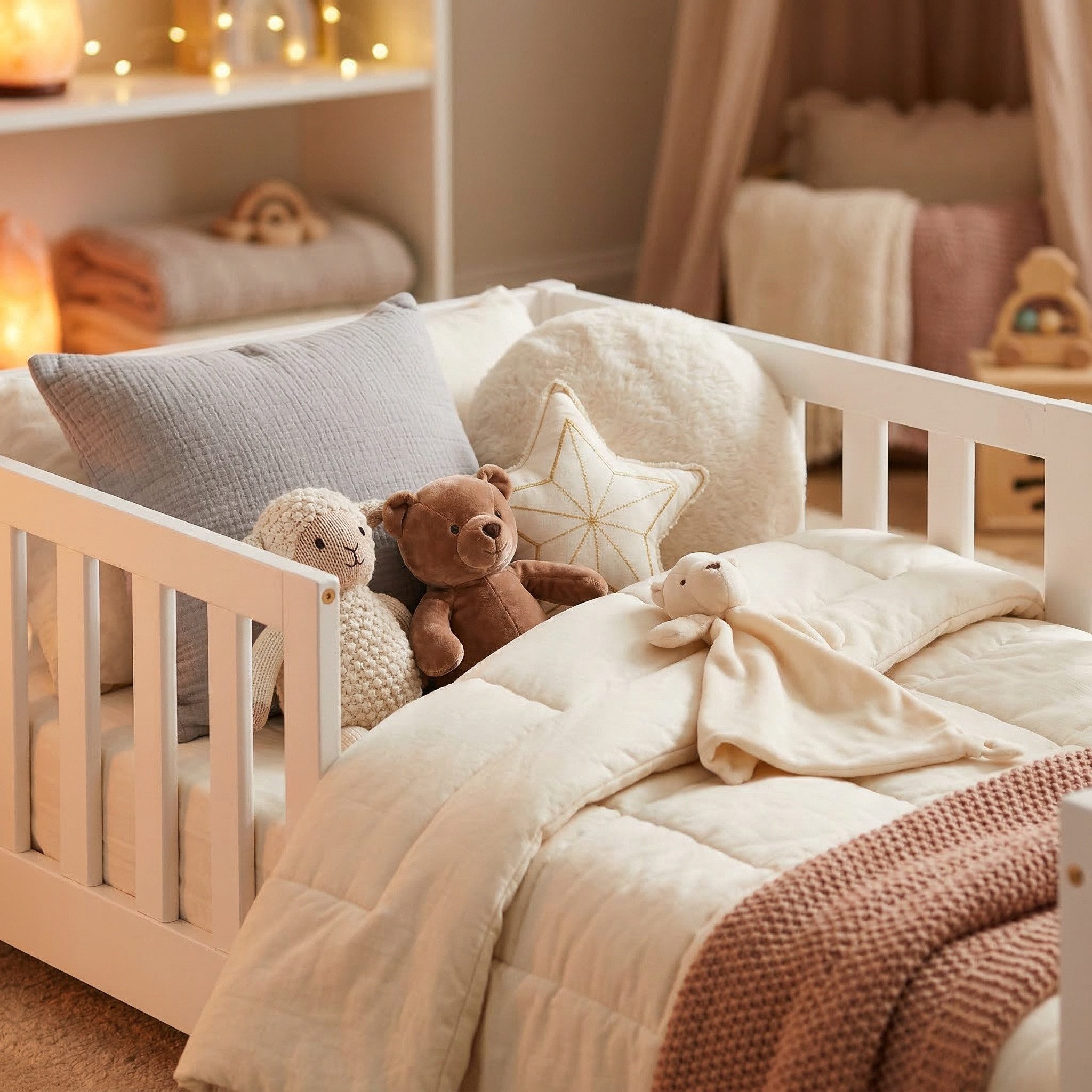 ecoMI Kinderbett mit Rausfallschutz inkl. Lattenrost, 90x200 & 80x160, Weiß & Natur, mit Rausfallschutz inkl. Lattenrost, 90x200 & 80x160, Weiß & Natur