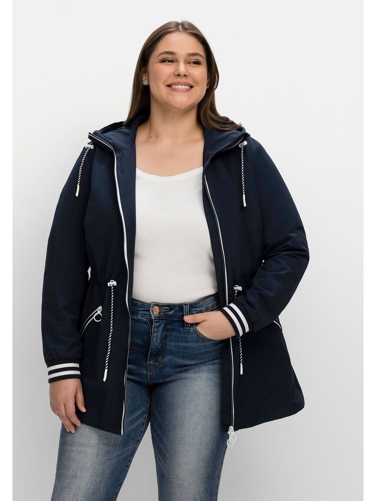 Sheego Parka Große Größen mit Kontrastdetails und Taillen-Tunnelzug