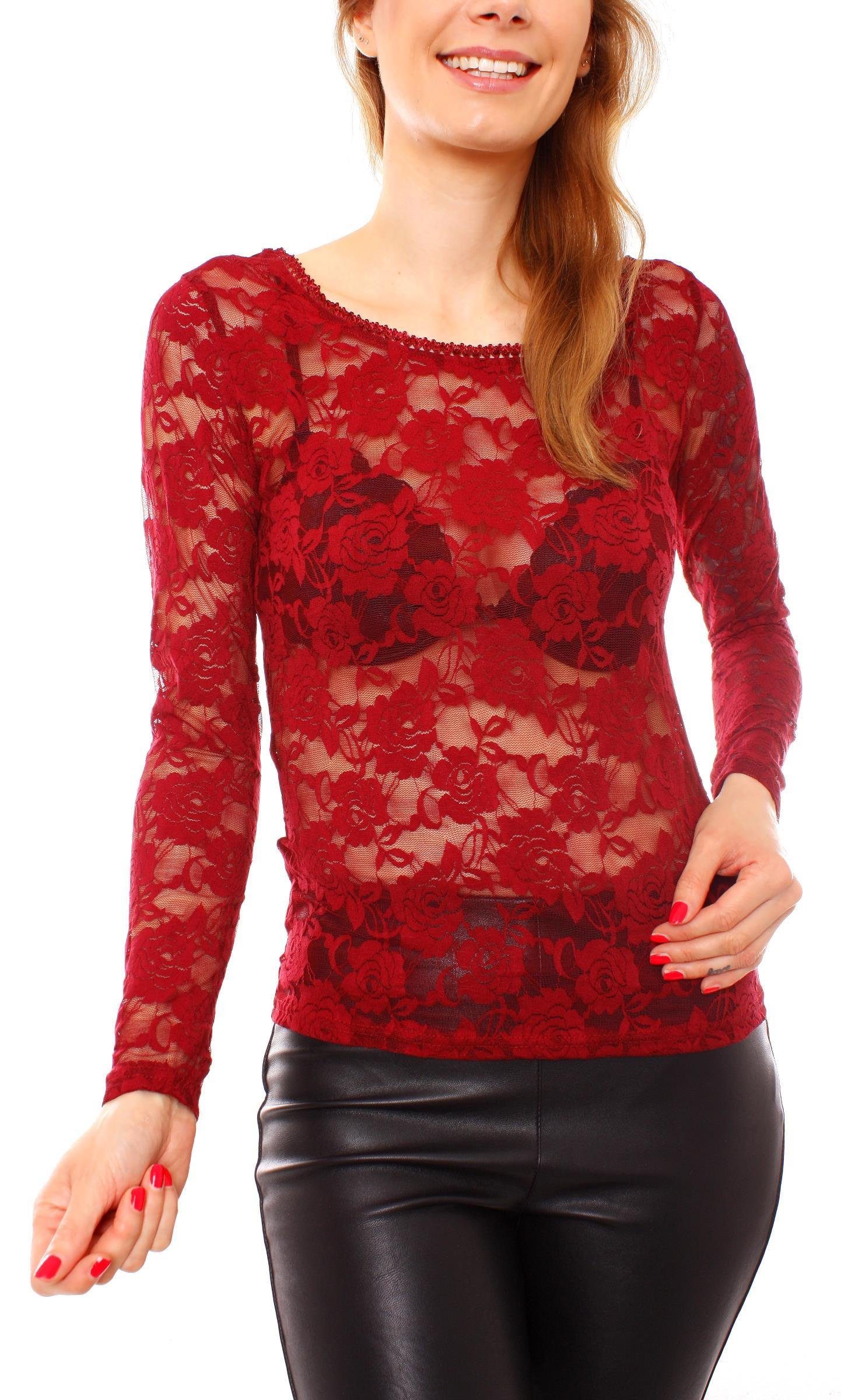 Muse Spitzentop Langarm Spitzenshirt transparent mit günstig online kaufen