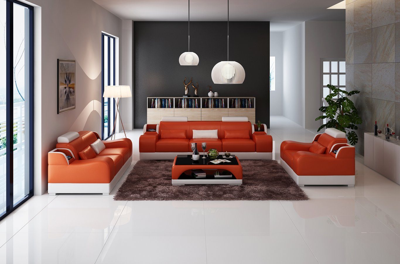 JVmoebel Sofa Design Sofas 2x 3 Sitzer Set Sofas Polster Couchen Moderne Gruppe Orange/Weiß