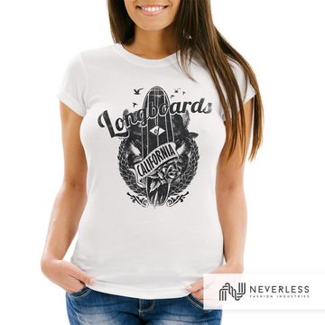 Neverless Print-Shirt Damen T-Shirt California Longboards Surfing Surfboard Slim Fit Neverless® mit Print
