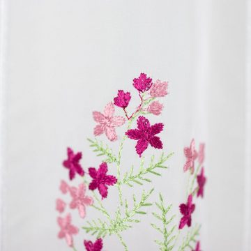 Scheibengardine Scheibengardine Bistrogardine Kurzgardine Küchengardine Alina Weiß Pink Rosa 30 45 60 cm Blumen, EXPERIENCE, Pentamatstickerei