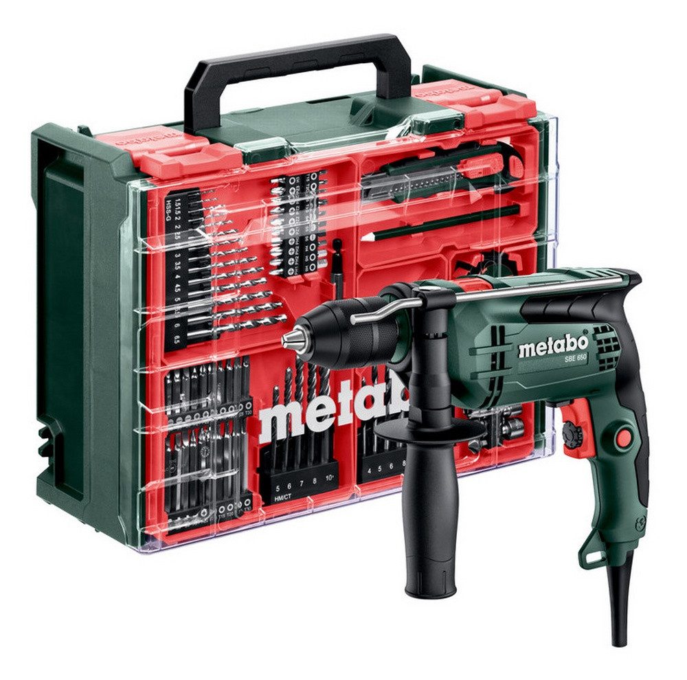 metabo Schlagbohrmaschine SBE 650 Set, 230 V, max. 1500 U/min, Mobile Werkstatt im Kunststoffkoffer