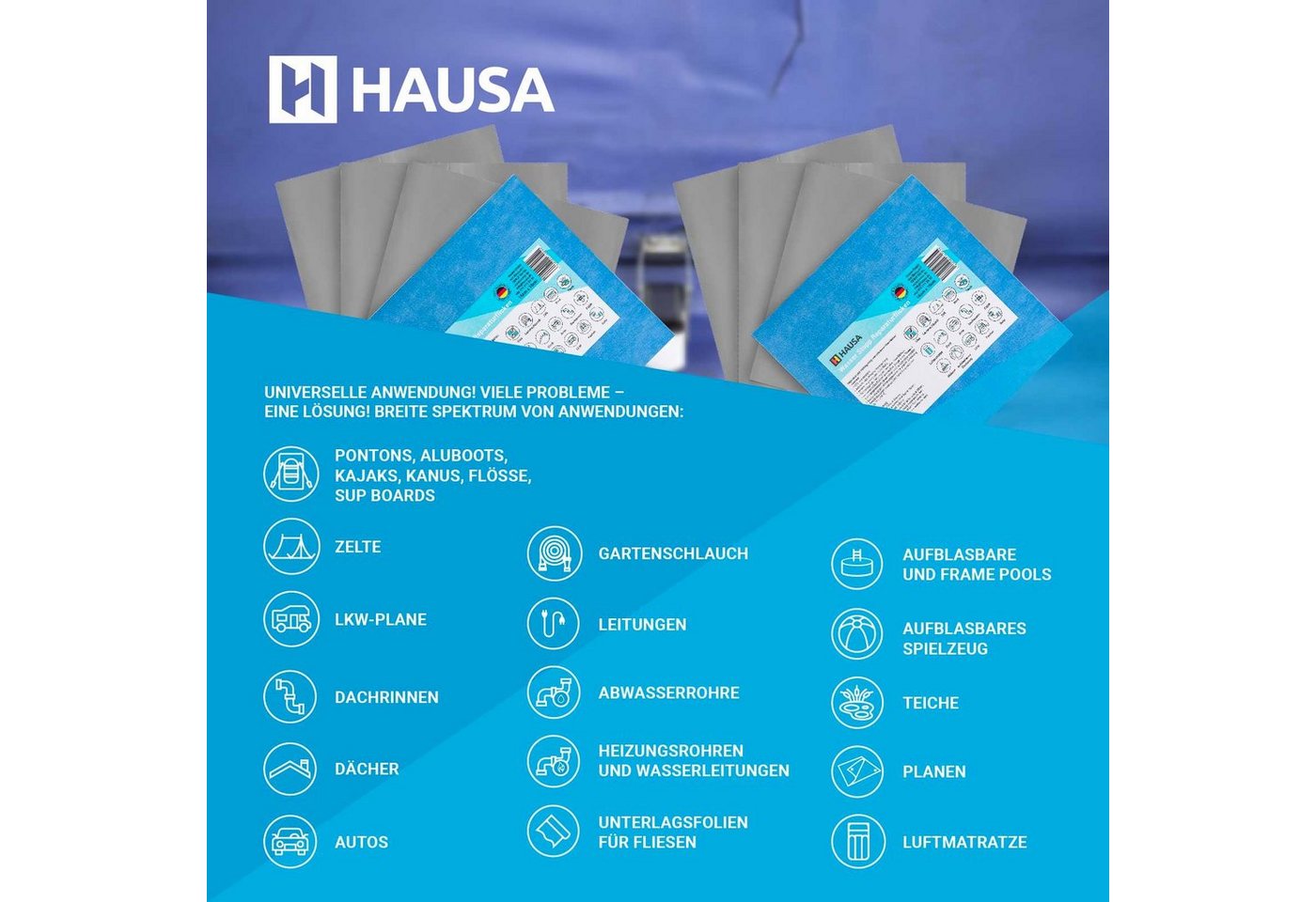 Thumbnail - Hausa Reparatur-Set Pool Reparatur Wasser Stopp Reparaturflicken, 16x16cm Selbstklebender Flicken, 1-St., selbstverschwe...