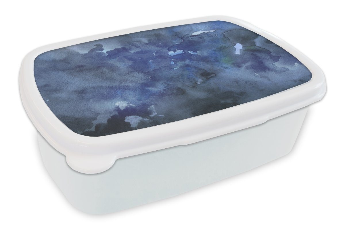 MuchoWow Lunchbox Aquarell - Himmel - Blau - Grau, Kunststoff, (2-tlg), Brotbox für Kinder und Erwachsene, Brotdose, für Jungs und Mädchen weiß