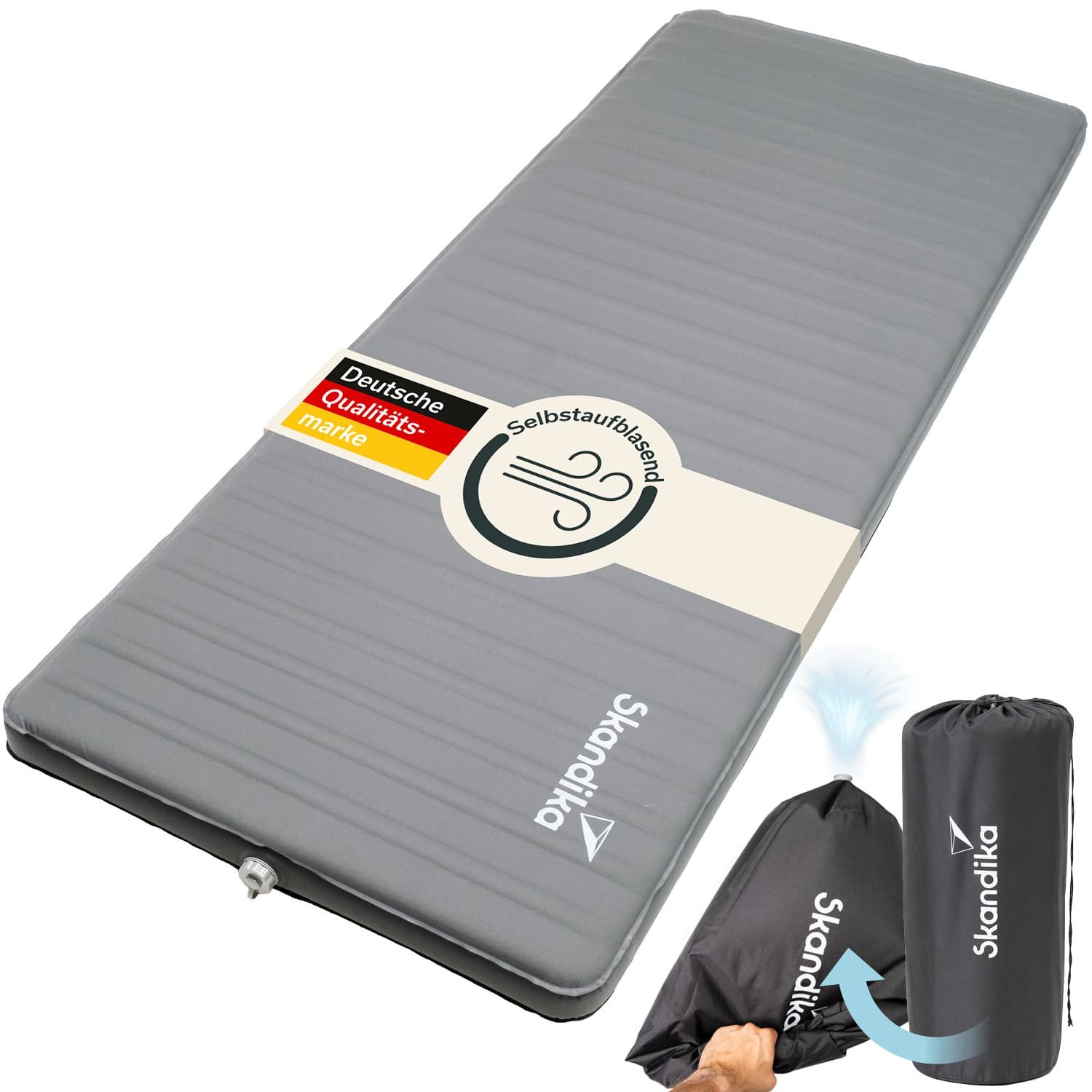 Skandika Luftmatratze Easy 3D Premium Compact, 1 Person, selbstaufblasend, 2 Spanngurte, (wasserabweisend, Softtouch-Oberfläche, Max. Belastung 150 kg), Tragetasche mit Ventil zum Nachpumpen, Maße 205 × 80 × 7,5 cm