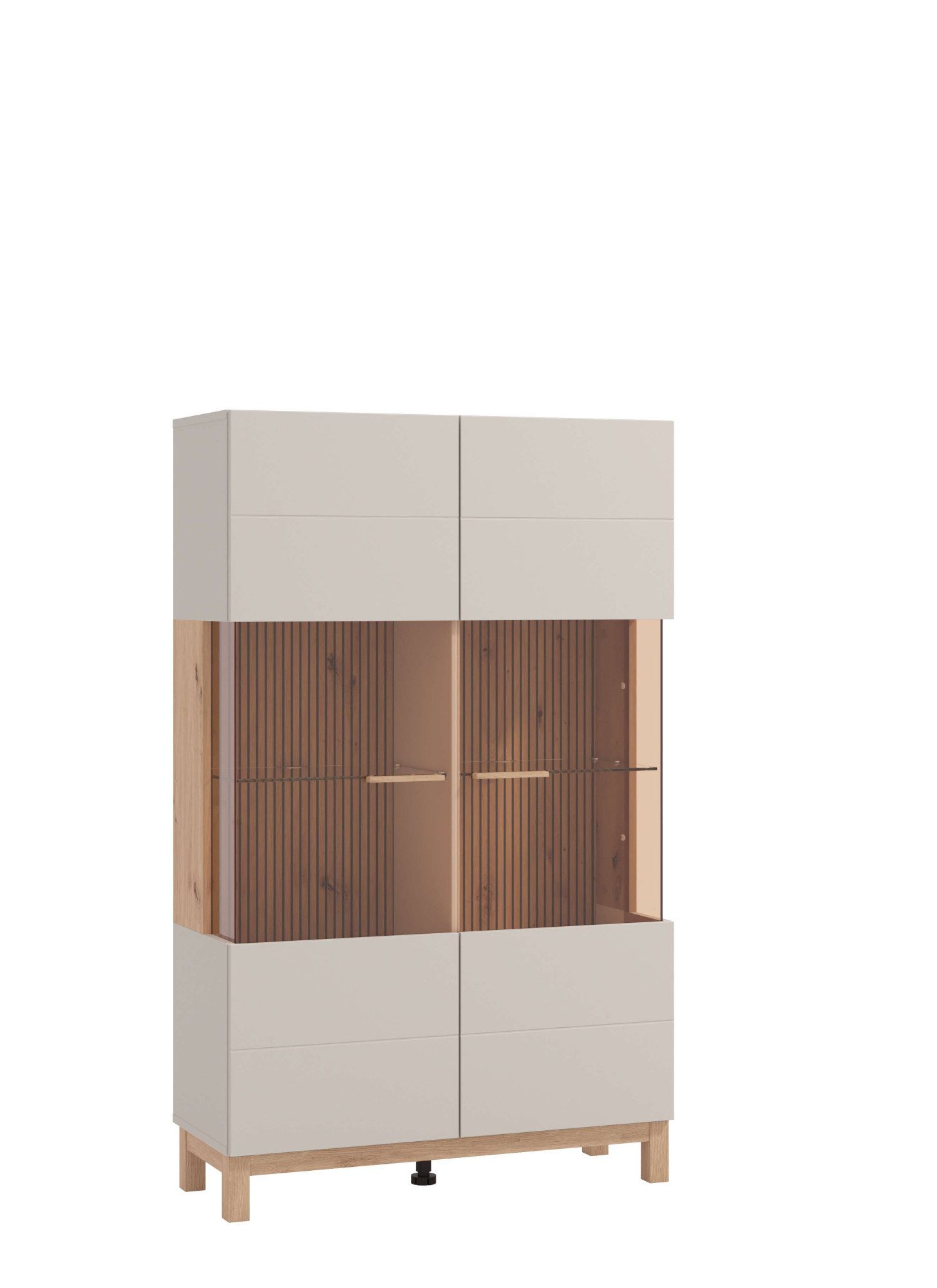 Home affaire Highboard Essex, Hochkommode, Vitrine, Glasvitrine, Kombi-Highboard, Modernes Highboard in Kaschmir mit Glasfront & Lamellen-Optik