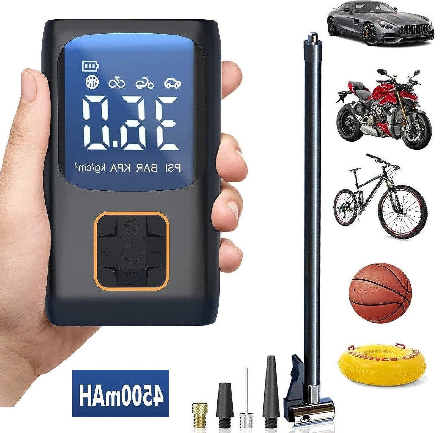 Akku-Luftpumpe 4500mAh Elektrische Luftpumpe, 150PSI Fahrradpumpe mit LED Licht, akku