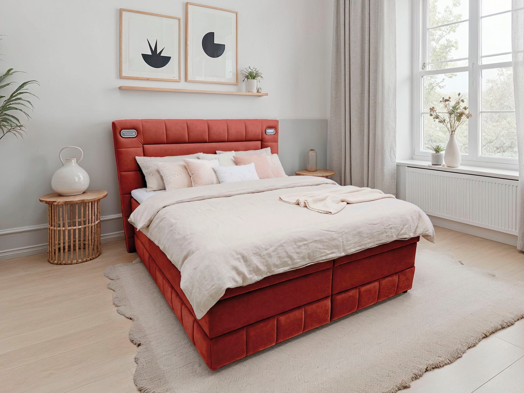 OTTO home Boxbett PHILIPPA, Polsterbett mit Bettkasten, mit Taschenfederkernmatratze H3 (Komfortliegehöhe: 64cm), mit Kaltschaum-Topper, Microfaser-Bezug, wahlweise mit LED-Beleuchtung