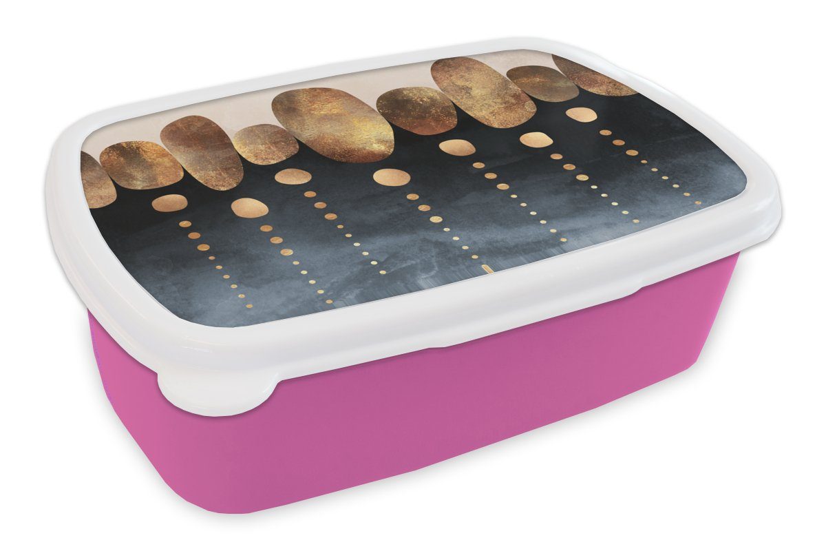 MuchoWow Lunchbox Gold - Abstrakt - Luxus, Kunststoff, (2-tlg), Brotbox für Erwachsene, Brotdose Kinder, Snackbox, Mädchen, Kunststoff rosa