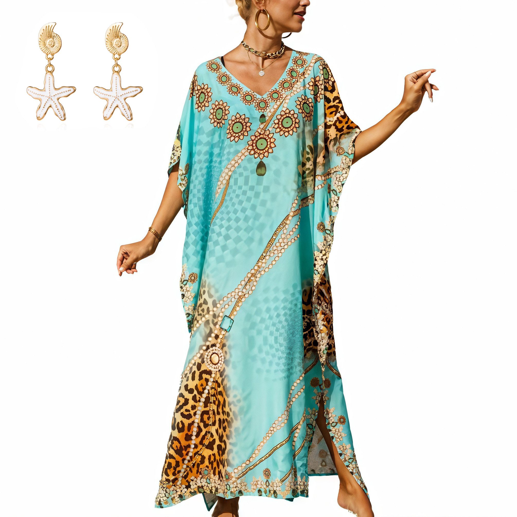 MOPUEA Strandkleid Maxikleid Strand-Tunika Bikini-Überwurf Beachwear Boho-Strandkleid (Set, 1-tlg., Vielseitig einsetzbar für jeden Anlass im Sommer) Einheitsgröße passt den meisten Frauen