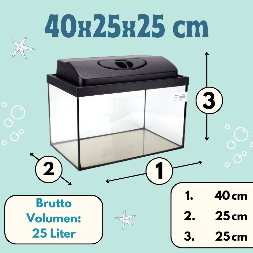 GarPet Aquarium Aquarium 40x25x25 25 L Starterset Becken mit Abdeckung LED Beleuchtung