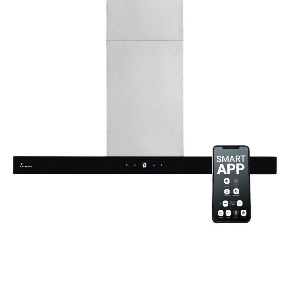 KKT KOLBE Inselhaube Dunstabzugshaube 90cm DELTA-INSEL-HC, 90cm / Smarte  WiFi-App / Edelstahl / Glas / Leise / Touch / LED