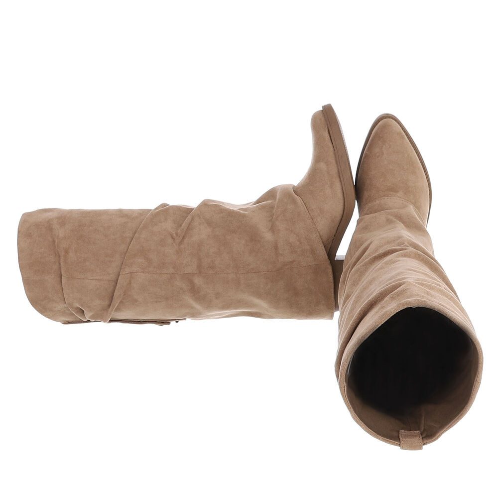 Ital-Design Damen Kniehochstiefel mit Blockabsatz, Schlupfform Westernstiefel (92078792) Blockabsatz Stiefel in Hellbraun