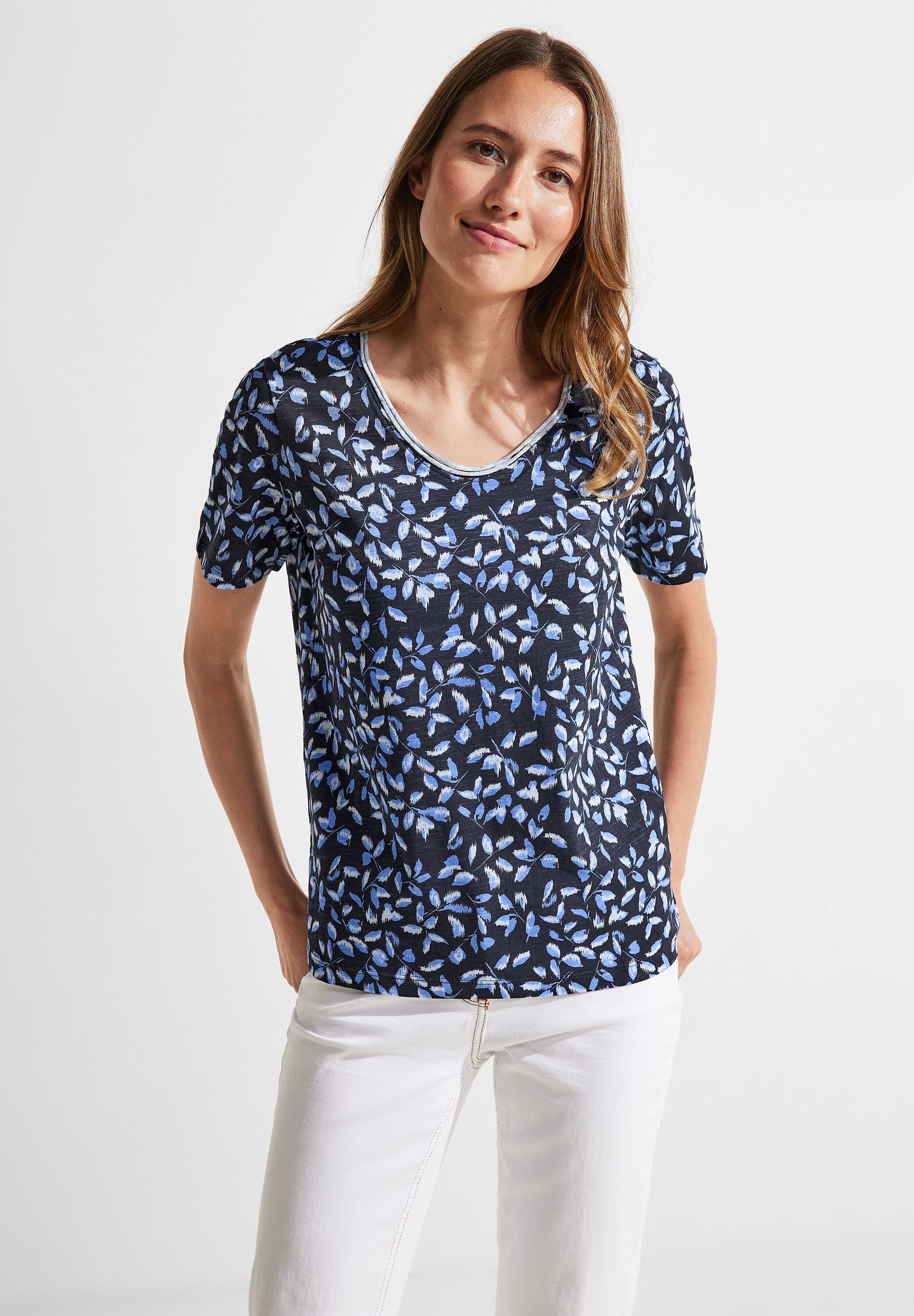 Cecil T-Shirt mit V-Ausschnitt deep blue
