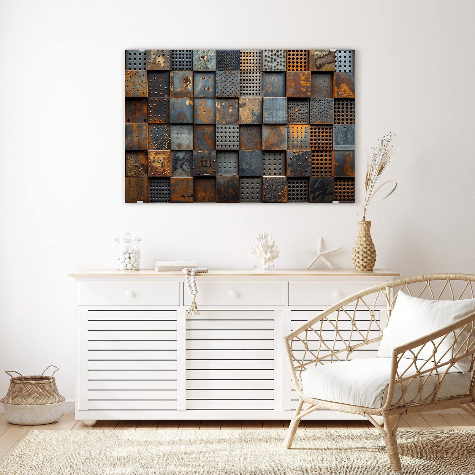 Primedeco Glasbild Wandbild Gelochte Metallplatten mit Aufhängung, Texturen (21 verschiedene Größen, 1 St), Elegante Aufhängung