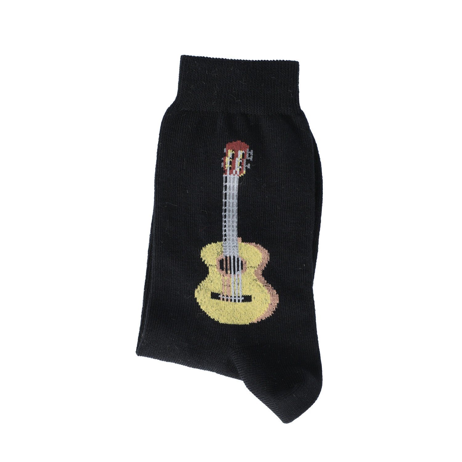 Musikboutique Freizeitsocken (1-Paar) schwarze Socken mit eingewebter Konzertgitarre Gr. 35/38