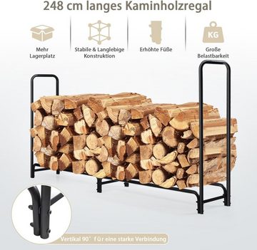 KOMFOTTEU Kaminholzregal Brennholzregal, aus Metall, bis zu 500kg, 245 × 36 × 122,5cm