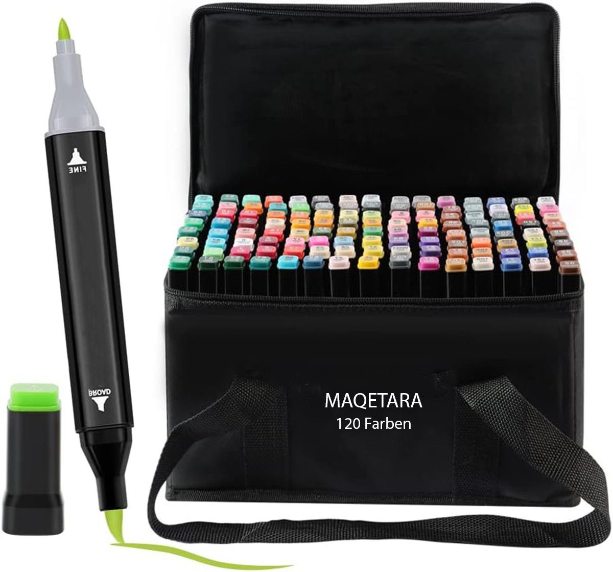 MAQETARA Products Filzstift 120 Farben Filzstifte Set Dual Pen Twin Marker Stifte für Kinder, Malstifte für Kinder, Brush Pen, Permanent Marker inkl. Tragetasche