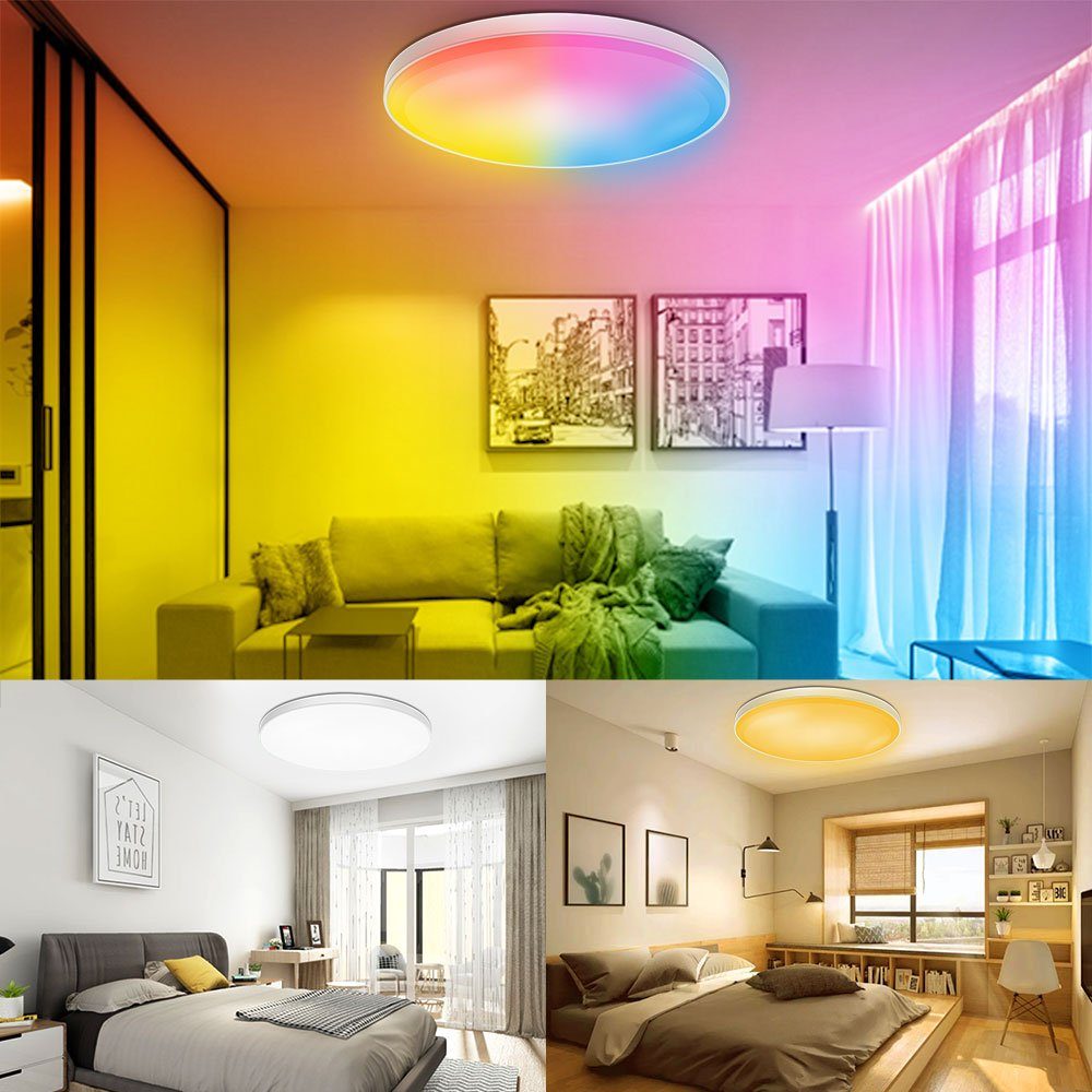 Merry 2024 LED Deckenleuchte Alexa Deckenlampe LED Deckenleuchte,WiFi, Bluetooth,mit Smart Home IFTTT Farbwechsel,30W Dimmbare, WiFi Google
