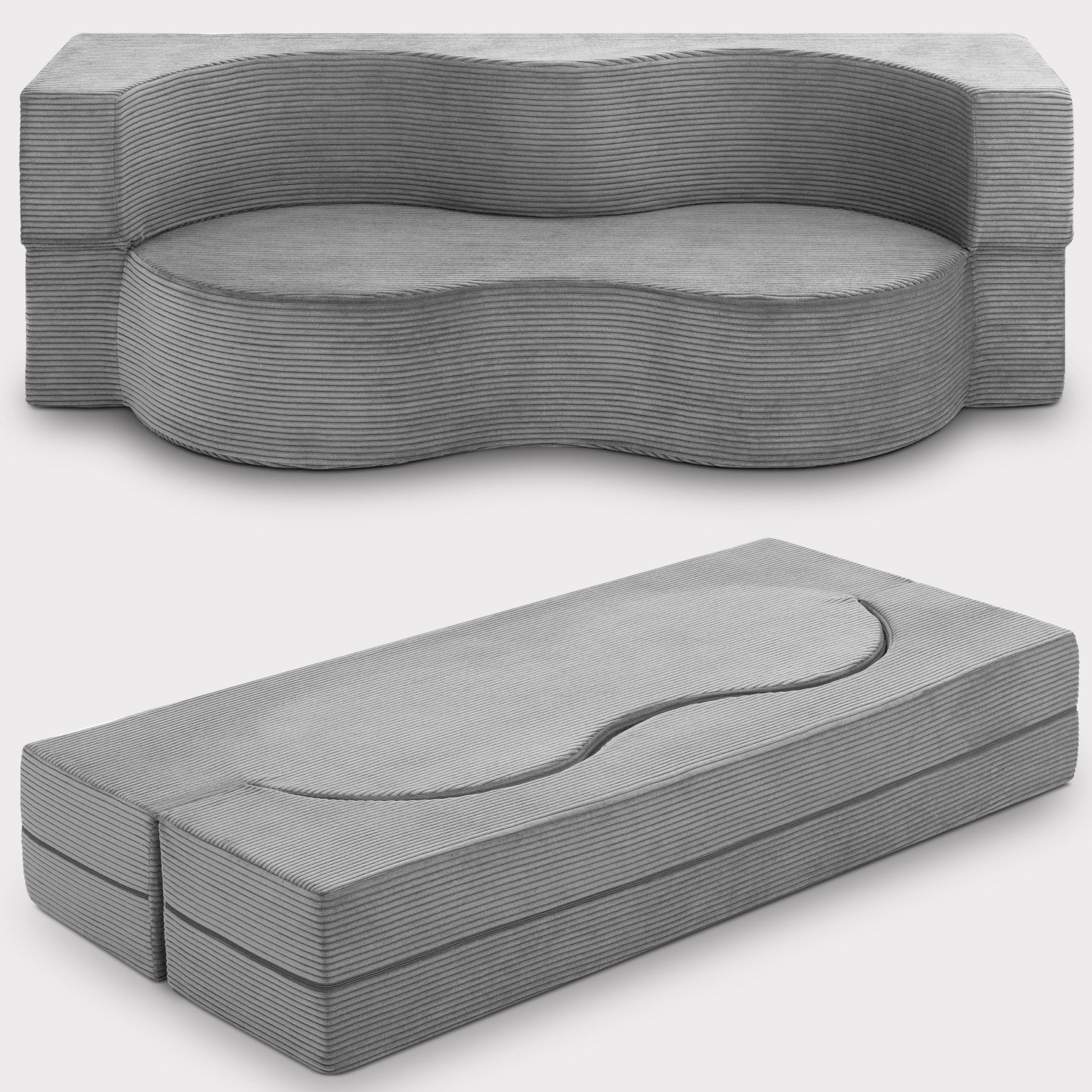 Beautissu Sofa Gästesofa Leova 200x90x30cm Hellgrau, Klappsofa 2-Sitzer Bodensofa Schlaffunktion Faltbares Bettsofa