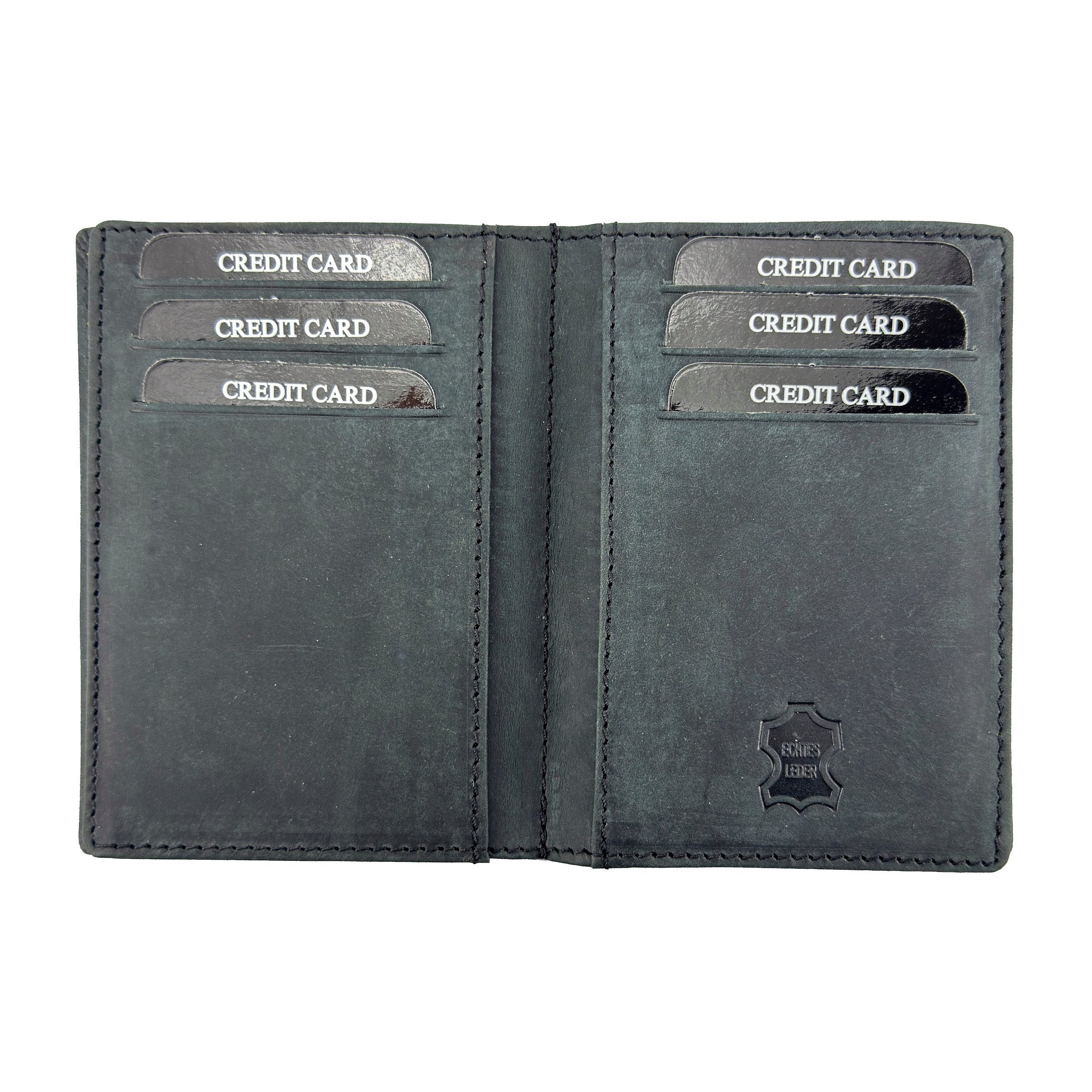 Buffalo Hill Kartenetui Büffelleder Ausweishülle, RFID-Schutz >2397-Wild< Dokumentenmappe, 9 Kartenfächer + 3 Klarsichtfächer